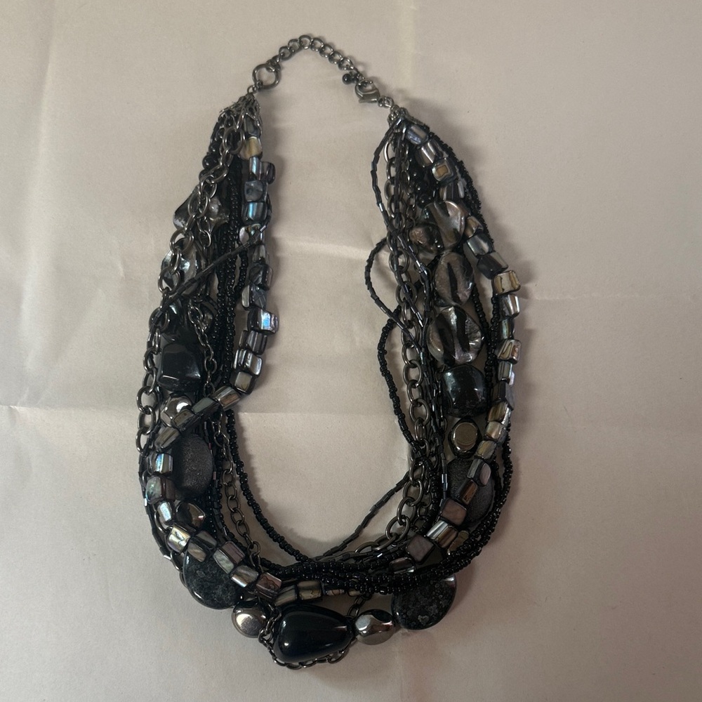 Elegant Black Multi-Strand Beaded Necklace